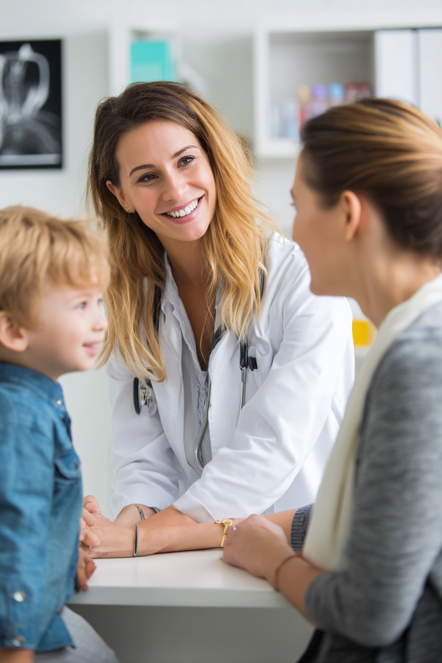 pixartdesign_A_smiling_female_doctor_talking_to_the_child